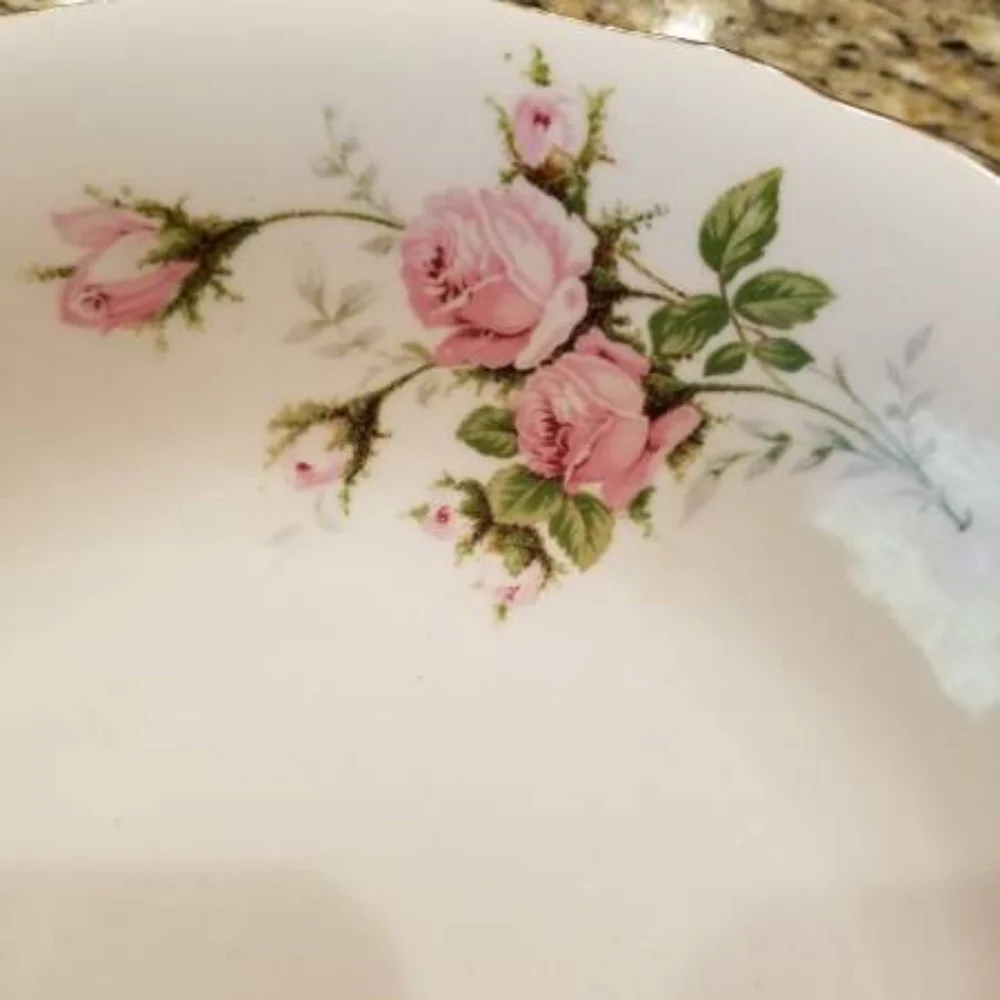1950's Canonsburg, American Beauty, Pink Rose Round Serving Bowl. 22 KT Gold.